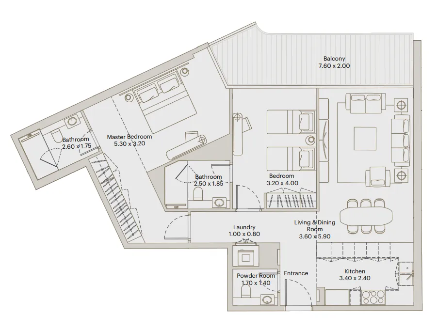 Eleve 2 bed floor plan, 1,211 sqft
