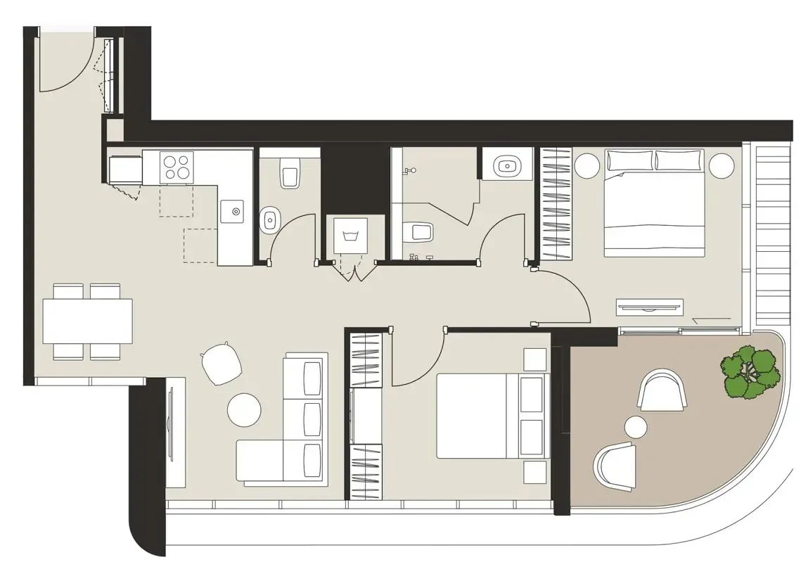 Artistry One Residences 2 bed floor plan, 909 sqft