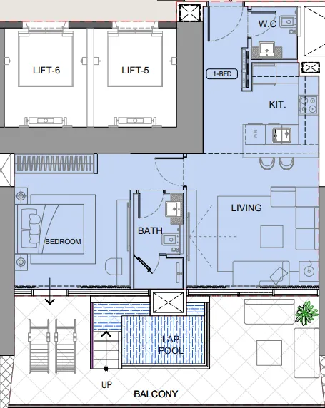 One by Binghatti 1 bed floor plan, 1,031 sqft