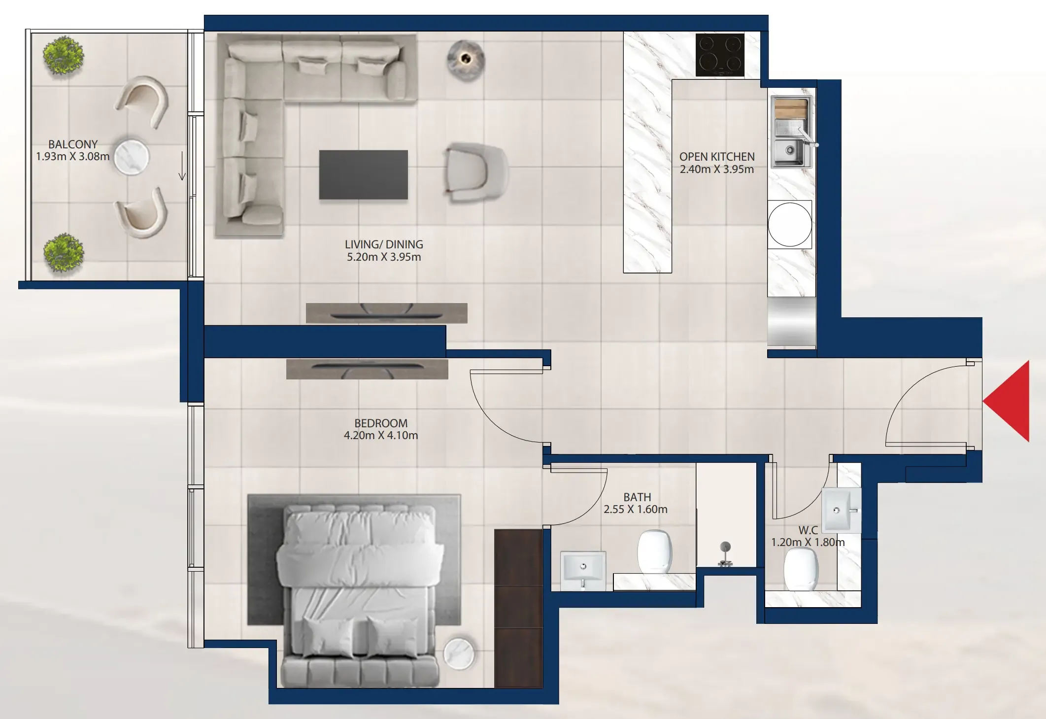 Al Vista 1 bed floor plan, 759 sqft