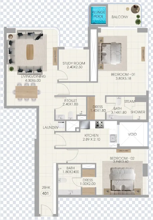 Bonds Avenue 2 bed floor plan, 1,181 – 1,380 sqft