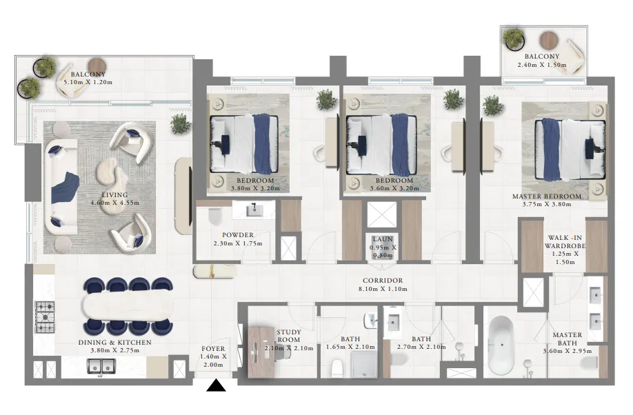 Altus 3 bed floor plan, 1,613 sqft
