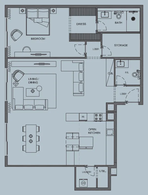 AB Cavalier 1 bed floor plan, 1,273 sqft