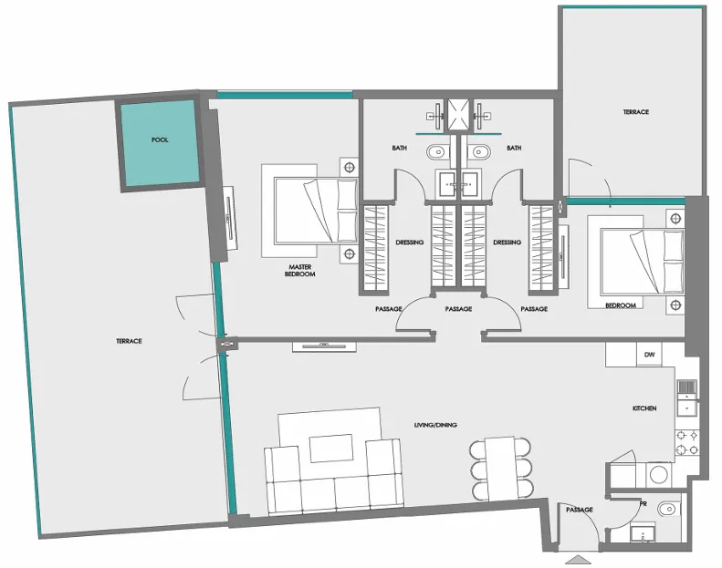 Samana Boulevard Heights 2 bed floor plan, 1,816 sqft