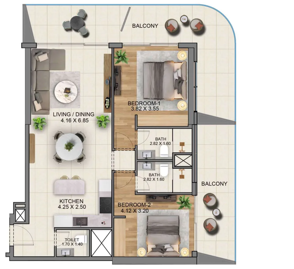 Sky Hills Residence 3 2 bed floor plan, 1,499 sqft