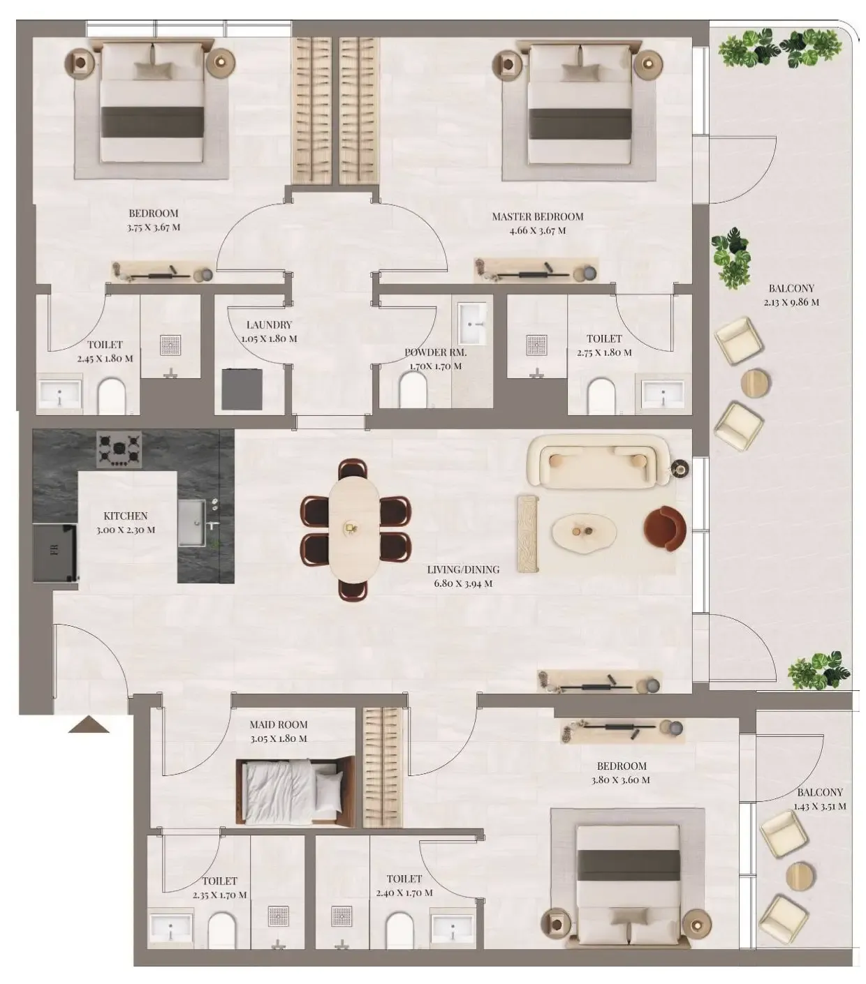 Rivo 3 bed floor plan, 1,755 sqft