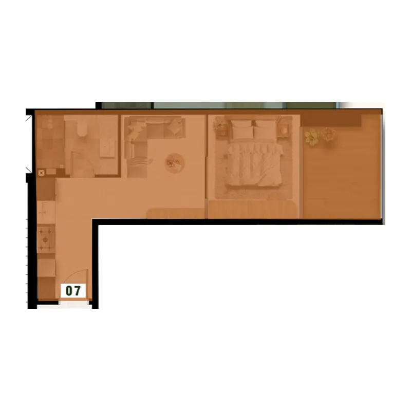 Golf Terrace Residences Studio floor plan, 495 sqft
