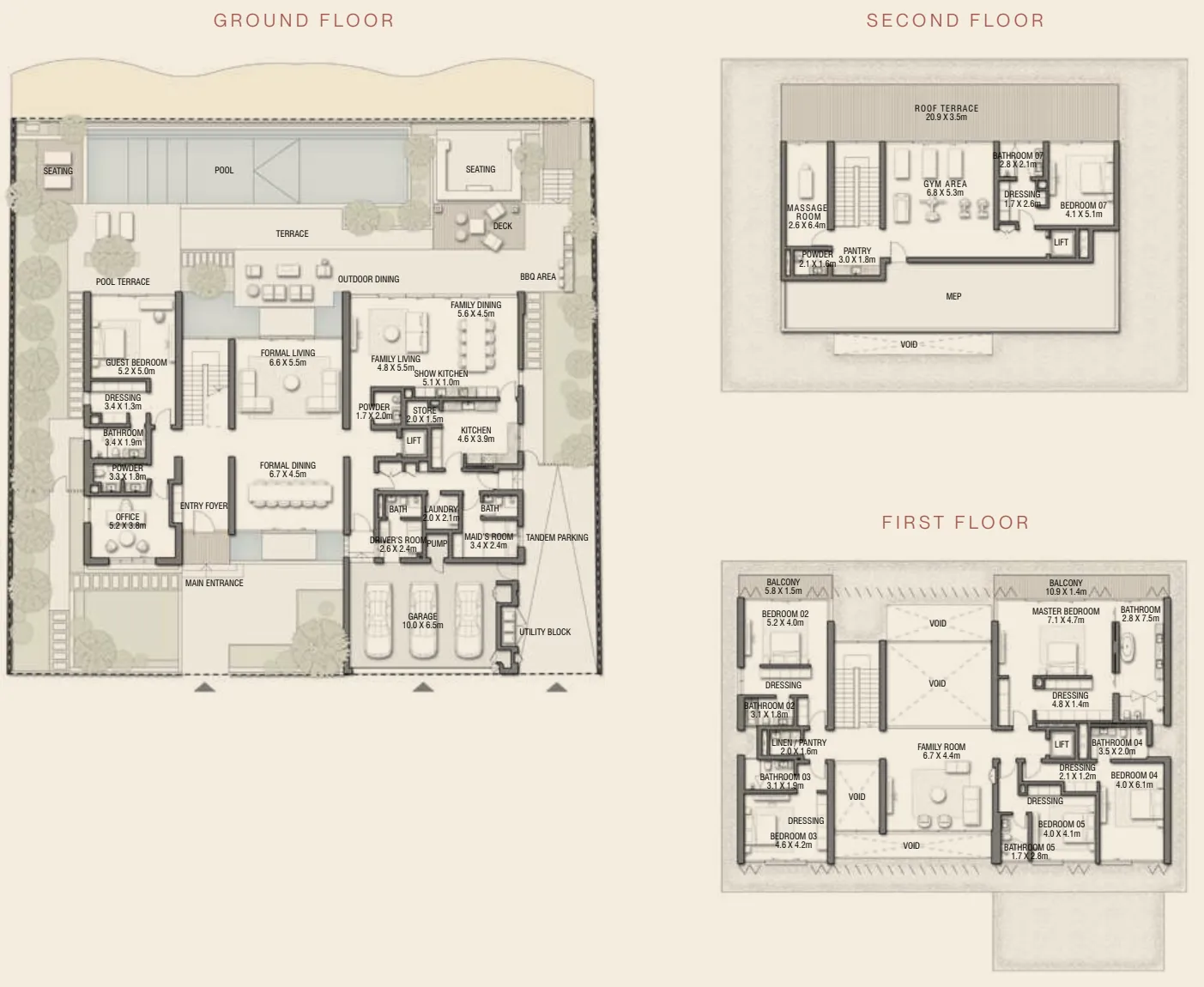 Palm Jebel Ali Villas 7 bed floor plan, 11,520 sqft