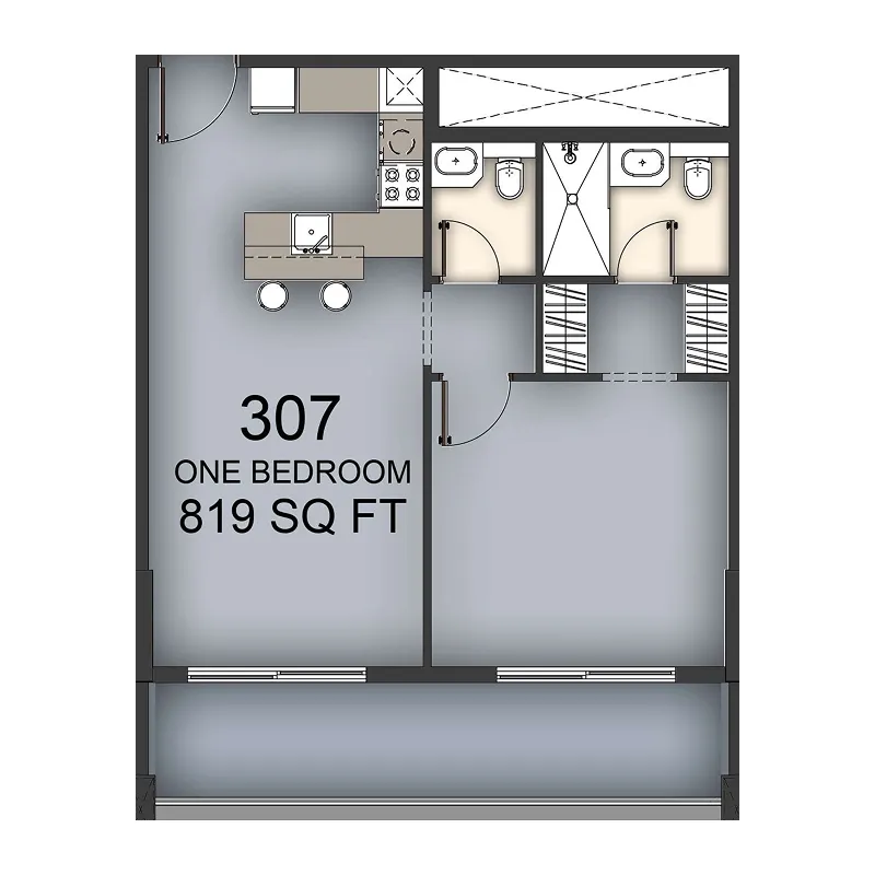 Aizel Tower 1 bed floor plan, 819 sqft