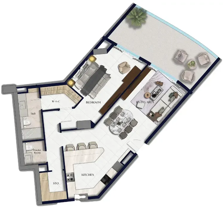Xenia Residence 1 bed floor plan, 1,219 sqft