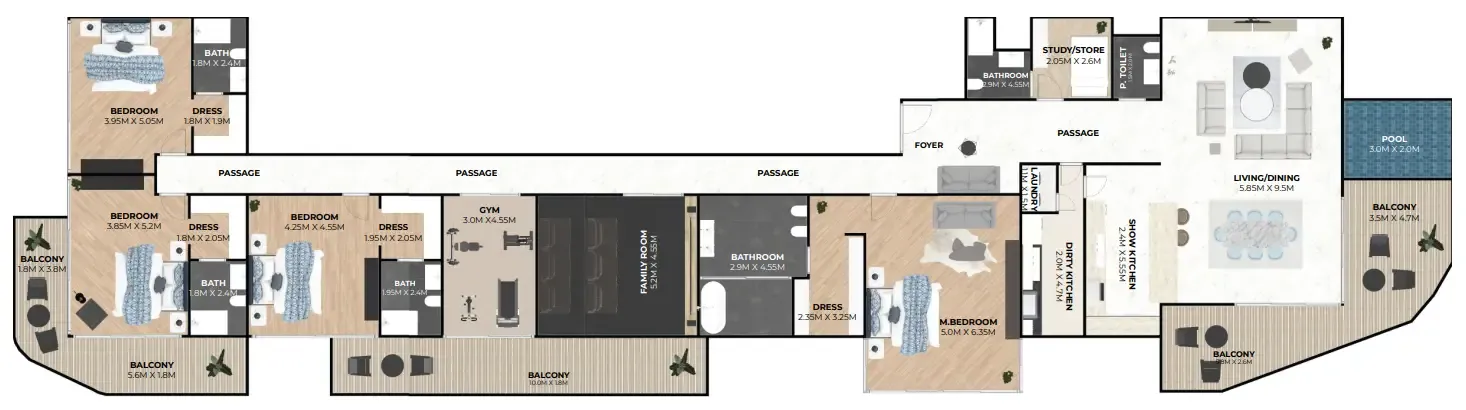 Hatimi Residences 4 bed floor plan, 4,574 sqft