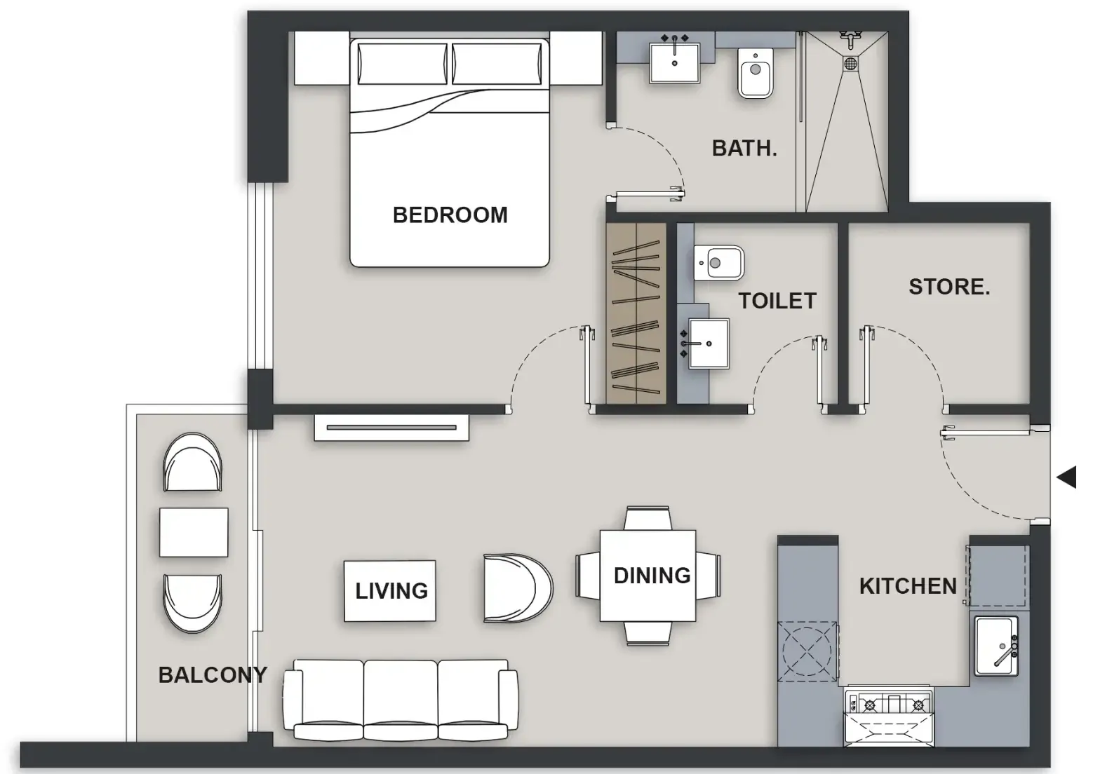 Maison Elysee III 1 bed floor plan, 630 sqft