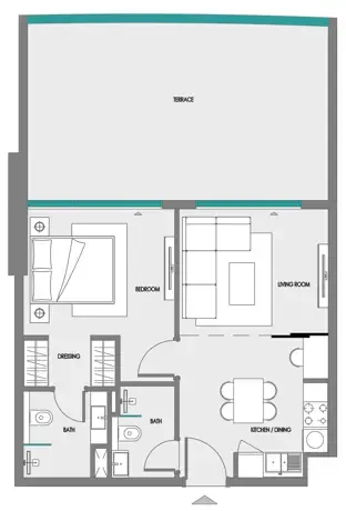 Samana Greenfield 2 1 bed floor plan, 868 sqft