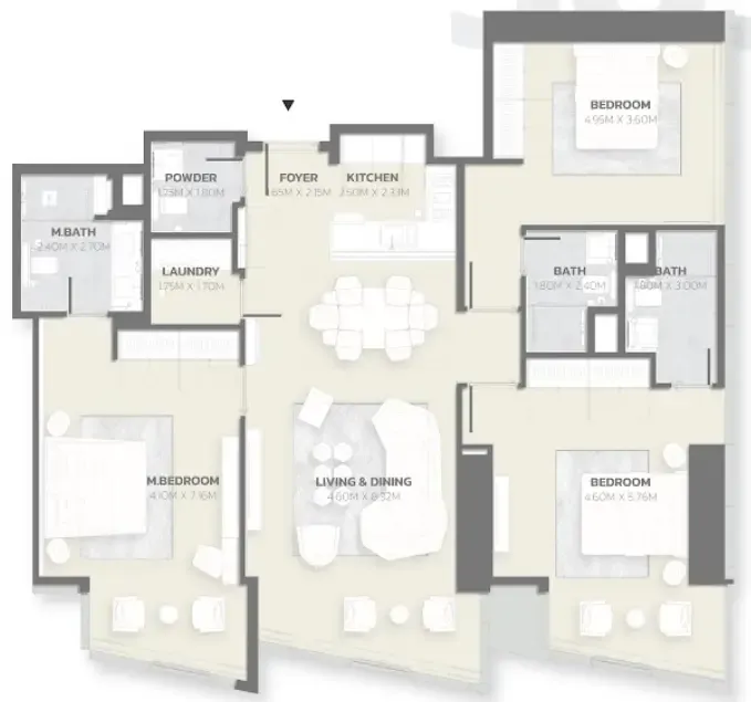 Tonino Lamborghini Residences 3 bed floor plan, 1,639 sqft