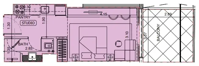 Project Maybach Studio floor plan, 395 sqft