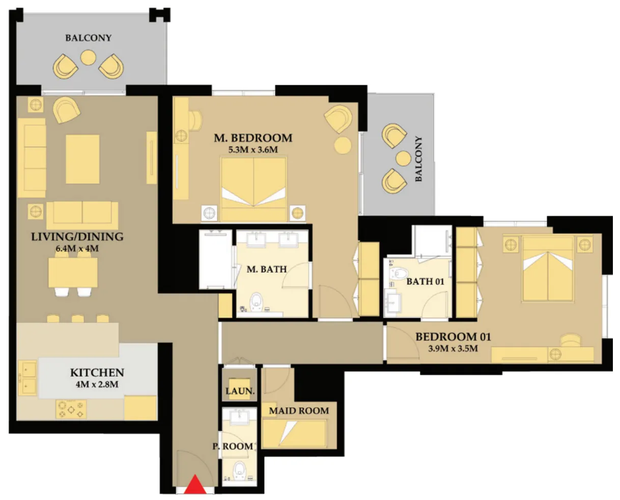 Riva Residence 2 bed floor plan, 1,494 sqft