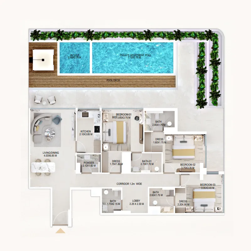 Rabdan Gardens 3 bed floor plan, 2,890 sqft