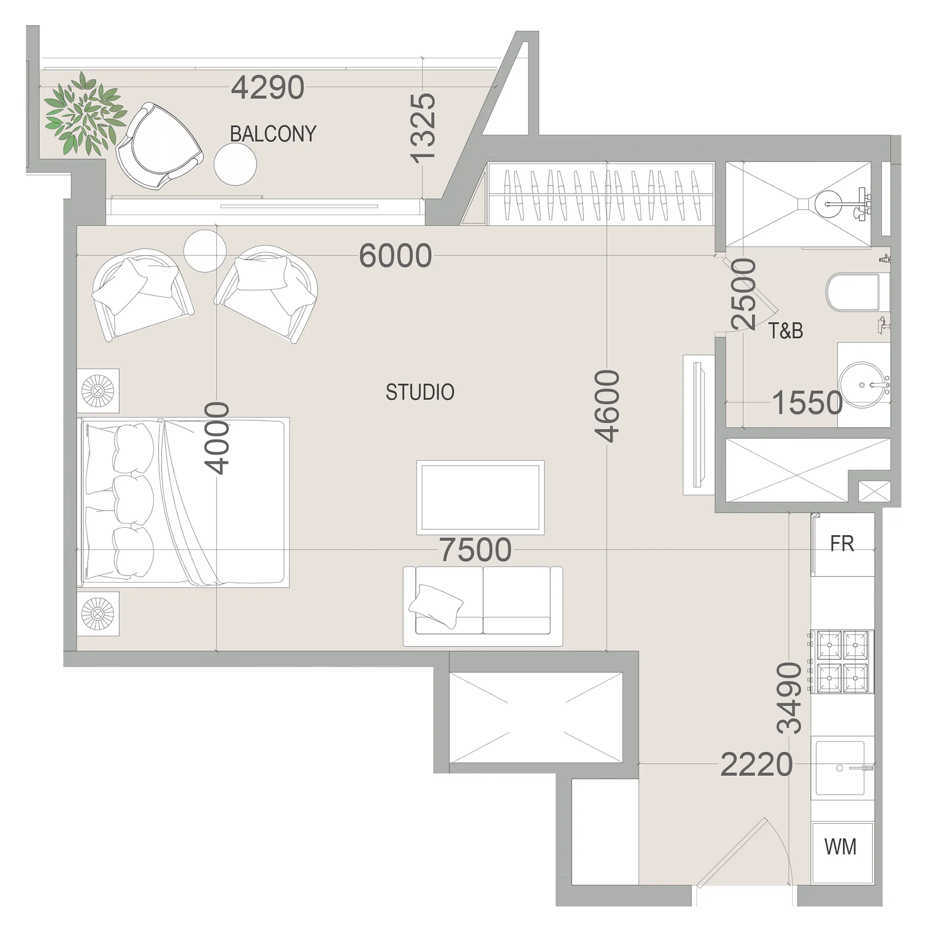 EVERGR1N House 4 Studio floor plan, 491 sqft
