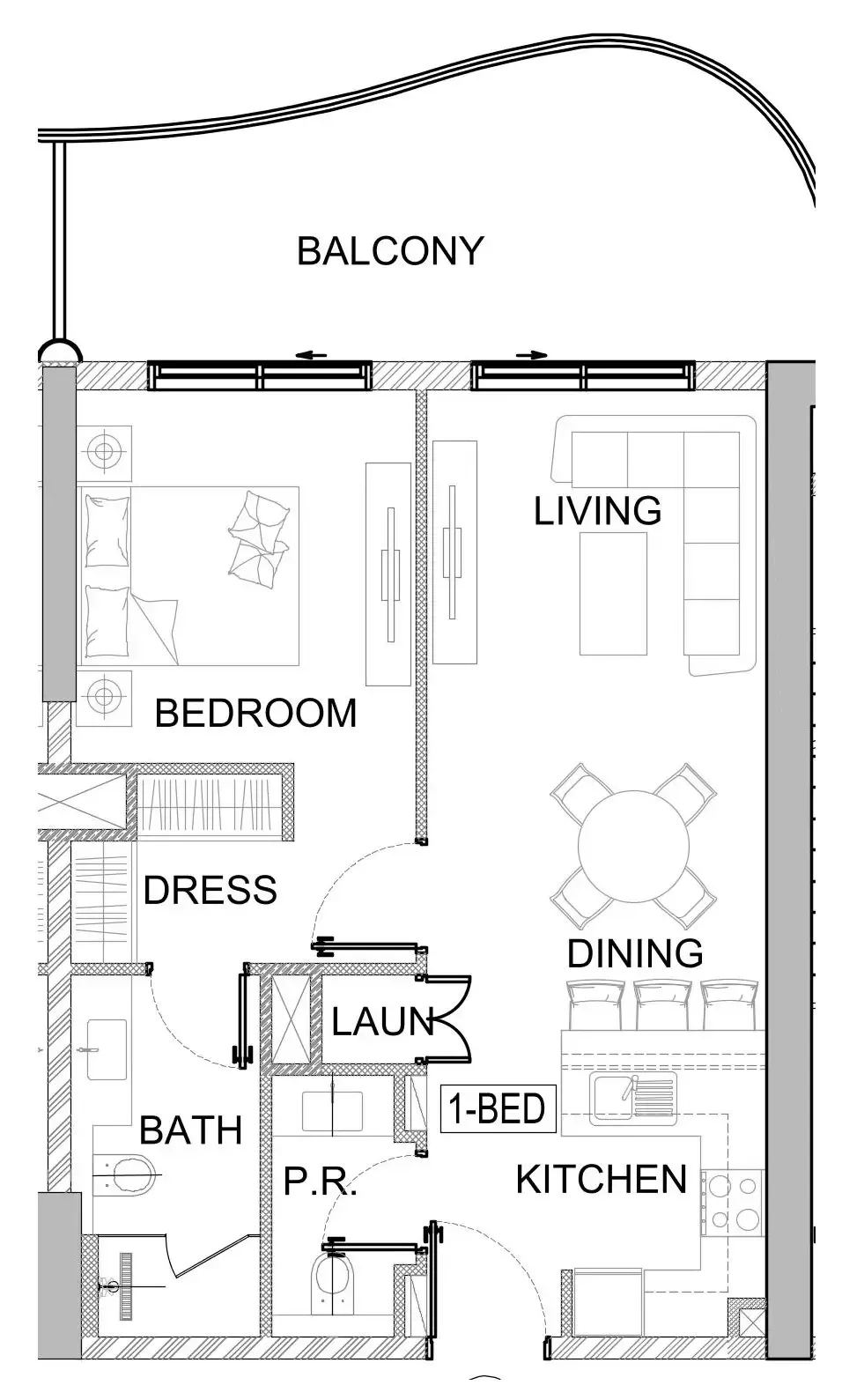 Valencia 1 bed floor plan, 792 sqft