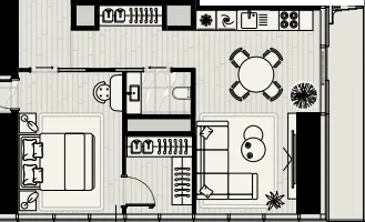 Iconic Tower 1 bed floor plan, 865 sqft