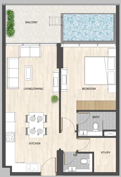 Barari Palace 1 bed floor plan, 820 – 828 sqft