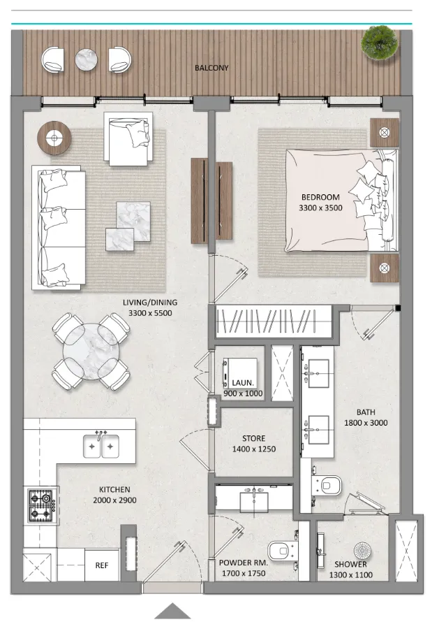 Mayfair Nexus 1 bed floor plan, 761 sqft