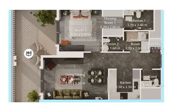 Bab Al Qasr Garden Residences 65 1 bed floor plan, 911 sqft