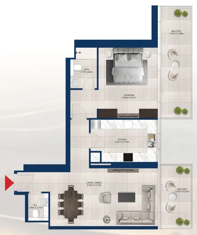 Al Vista 1 bed floor plan, 1,103 sqft