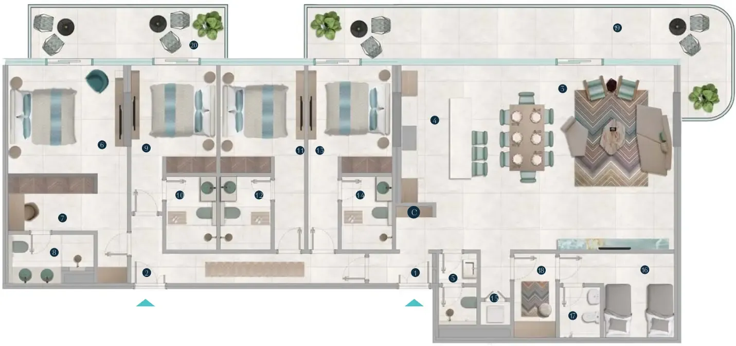 Octa Isle Interiors by Missoni 4 bed floor plan, 2,924 sqft