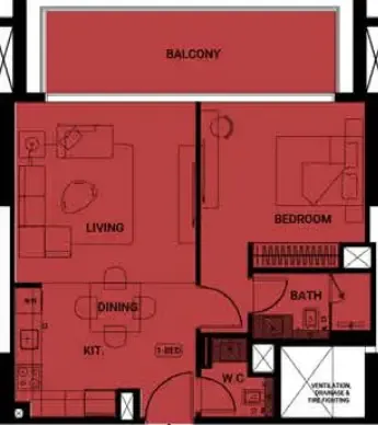 Binghatti Ruby 1 bed floor plan, 784 sqft