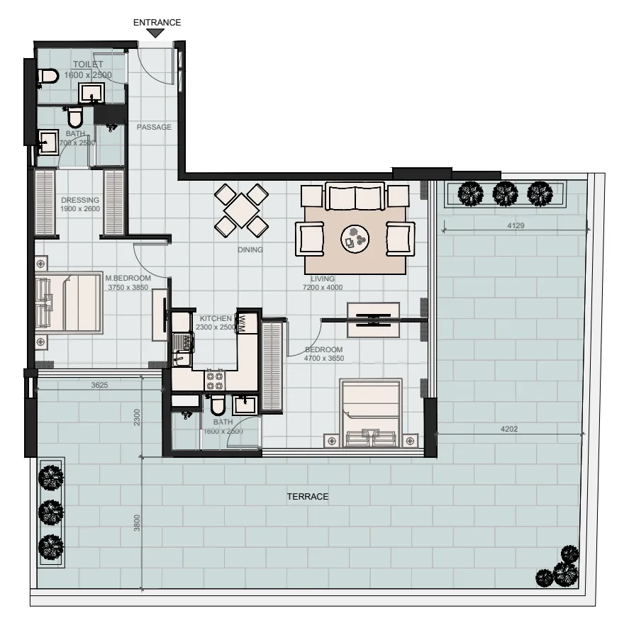 Evora Residences 2 bed floor plan, 2,238 sqft