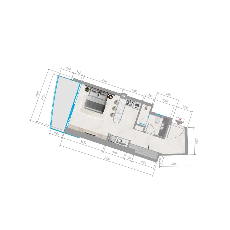 Orchid Towers Phase 1 Studio floor plan, 455 sqft