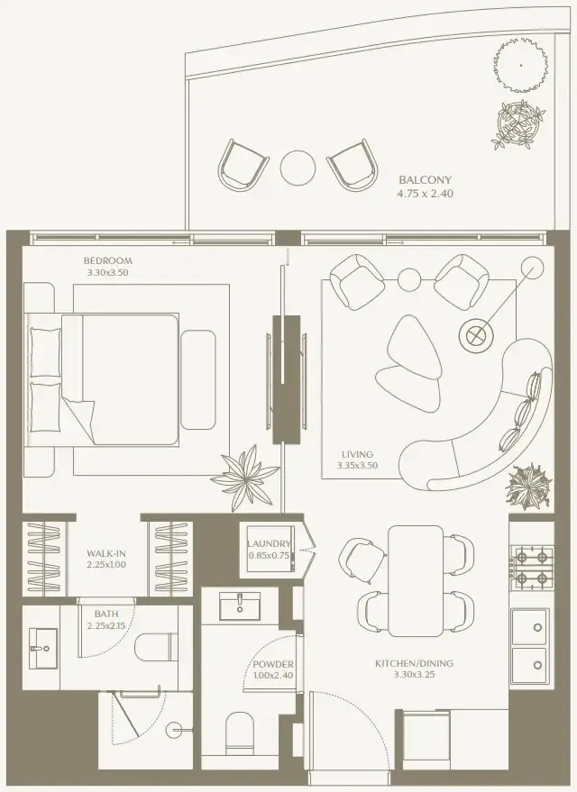 AYA Beachfront Residences 1 bed floor plan, 634 – 757 sqft