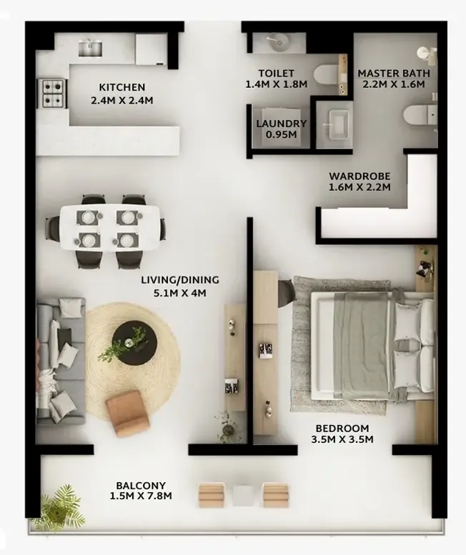 Viera Residences 1 bed floor plan, 773 sqft