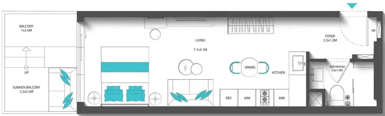 Reef 996 Studio floor plan, 453 sqft