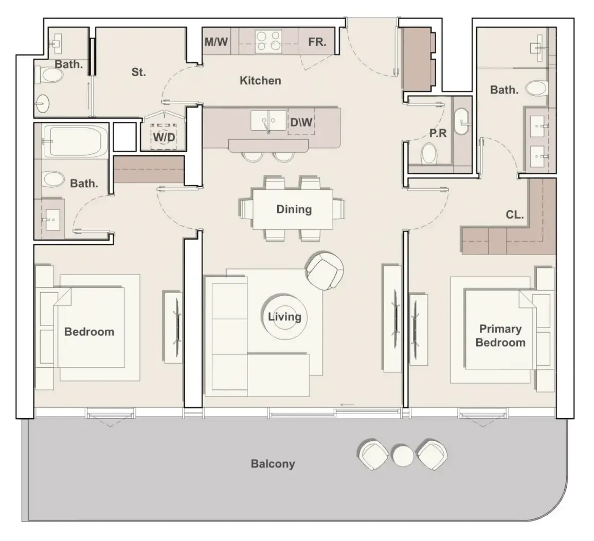 Costa Mare 2 bed floor plan, 1,447 sqft