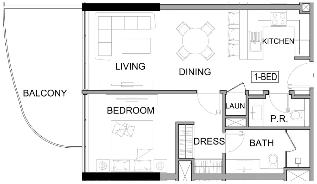 Damac Lagoons Views Phase 3 1 bed floor plan, 741 sqft