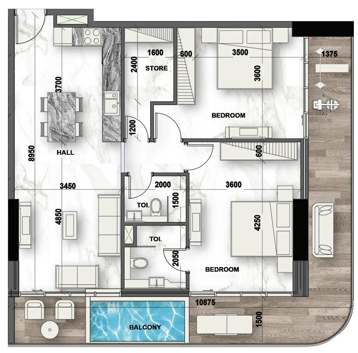 Peace Lagoons 2 2 bed floor plan, 1,159 – 1,442 sqft