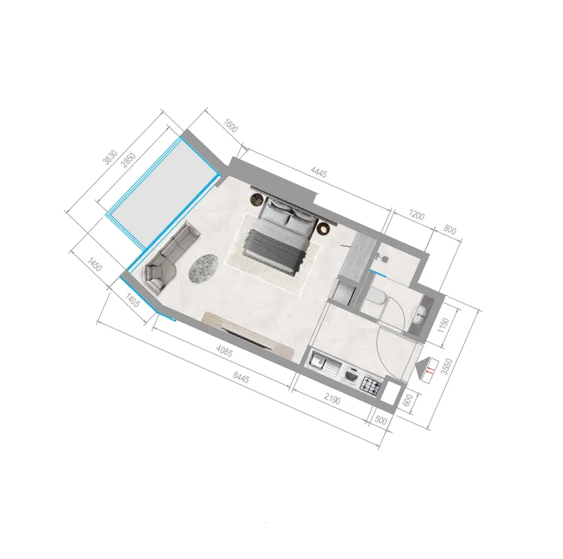 Orchid Towers Phase 1 Studio floor plan, 377 sqft