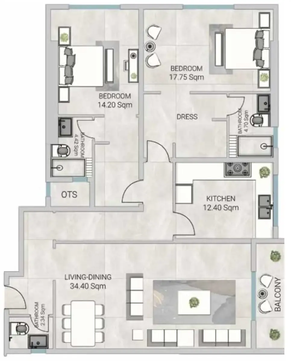 Al Ameera Village 5 2 bed floor plan, 1,926 sqft