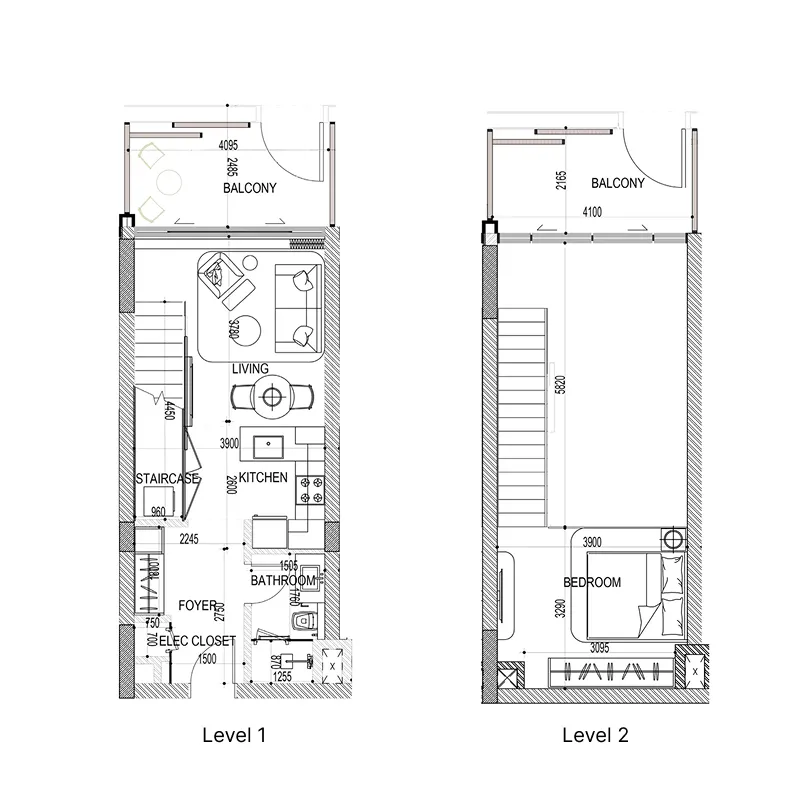 Naseem Al Jurf 1 bed floor plan, 614 sqft