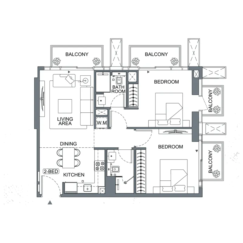 Binghatti Etherea 2 bed floor plan, 868 – 876 sqft