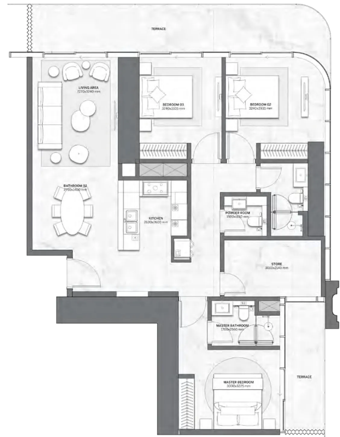 Trump International Hotel and Tower 3 bed floor plan, 1,642 sqft