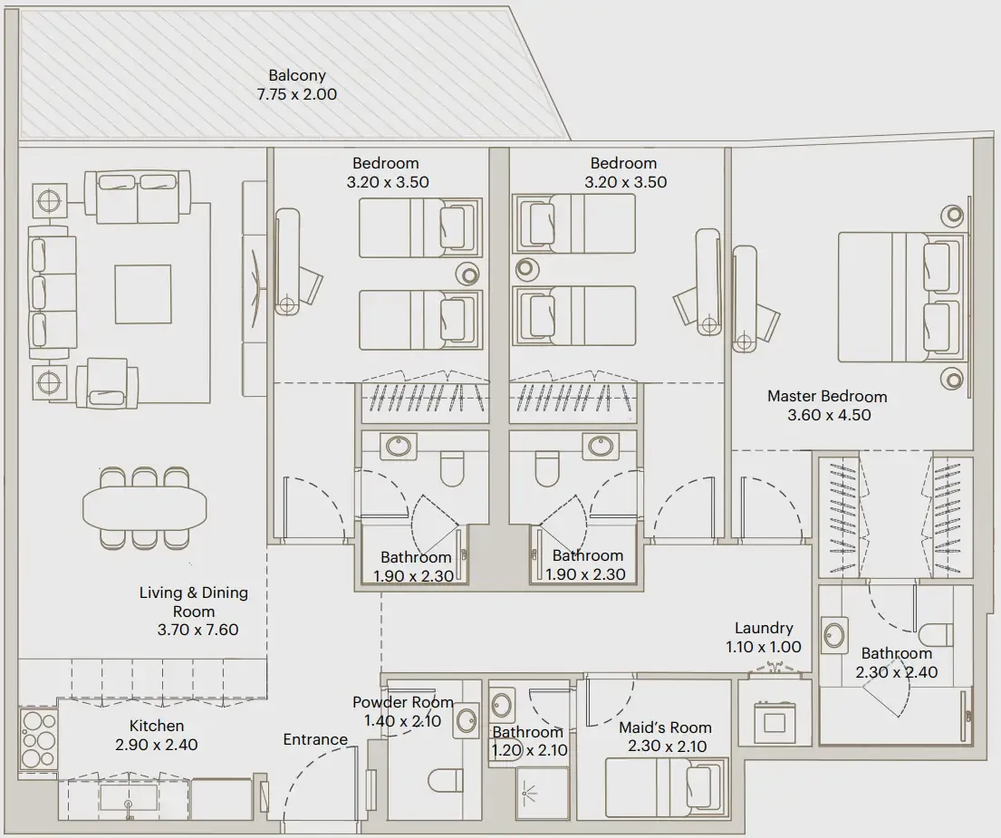 Eleve 3 bed floor plan, 1,697 sqft