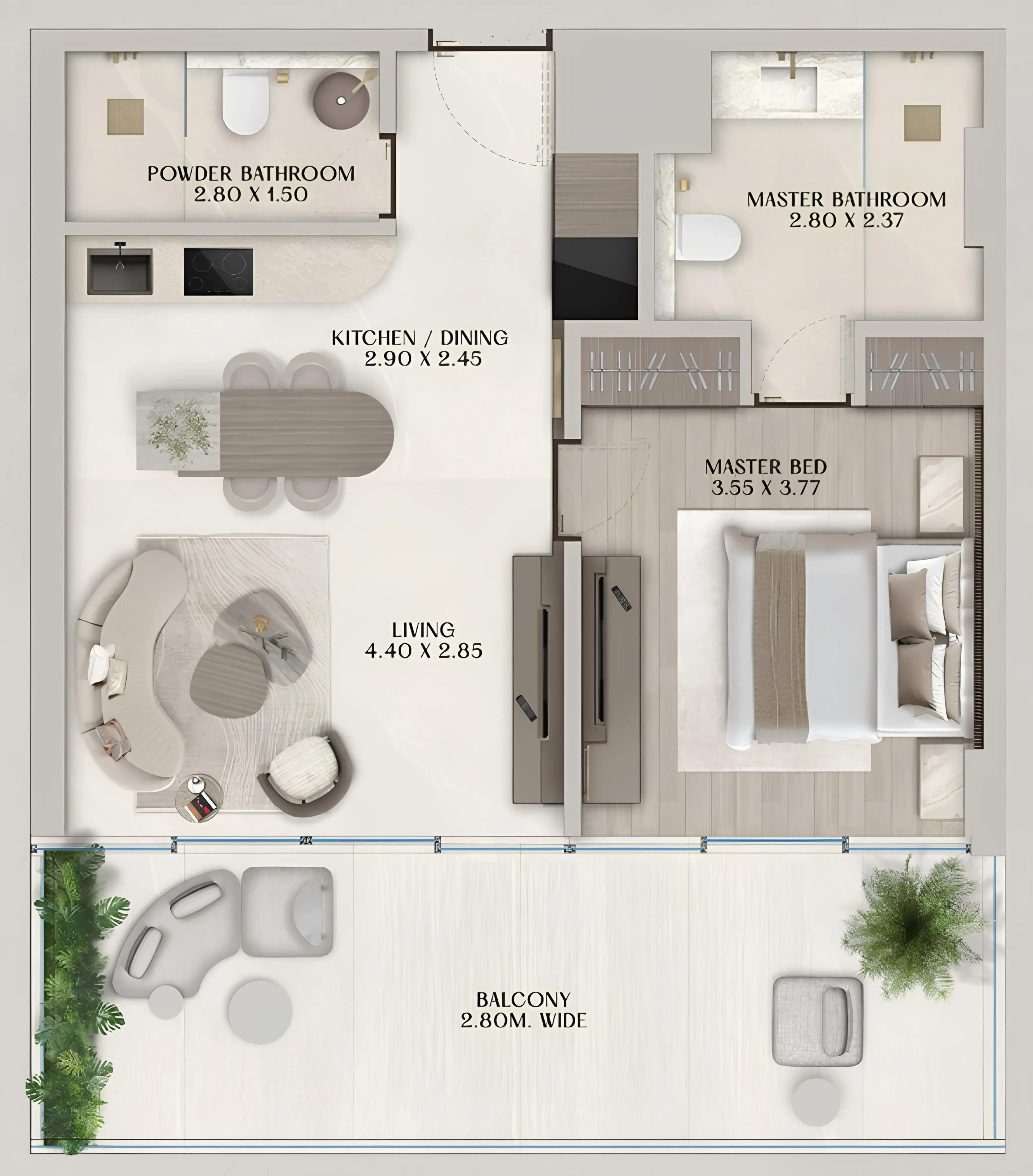 Soléva Beach Residences 1 bed floor plan, 894 sqft