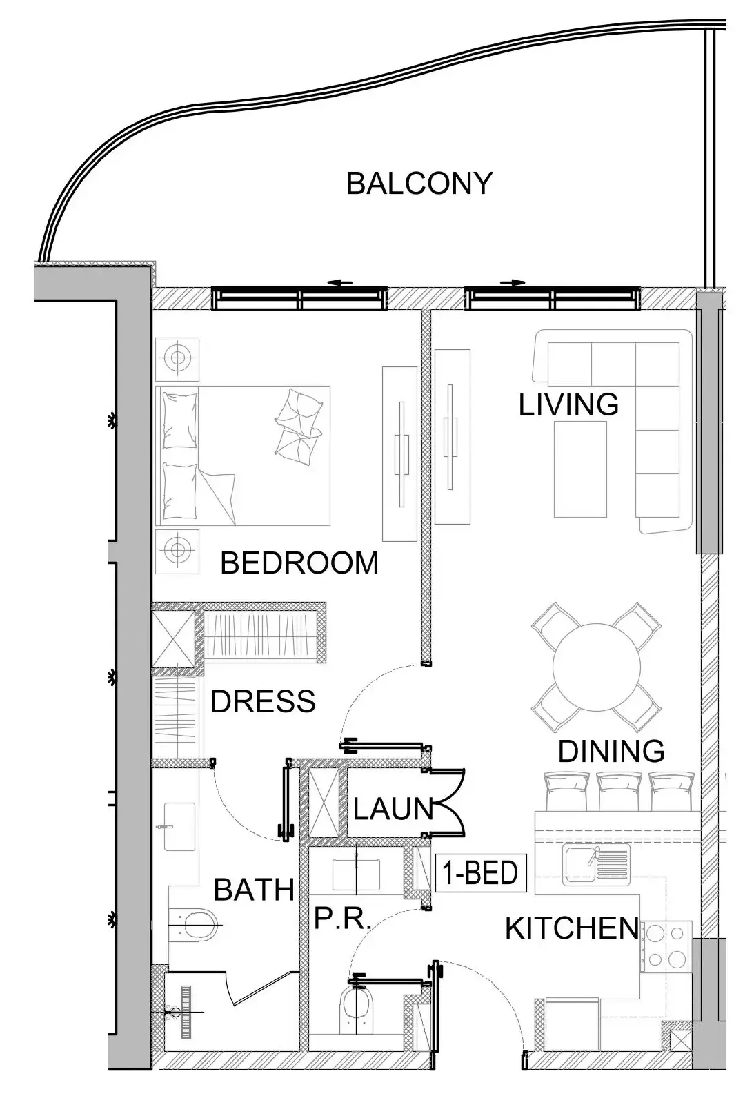 Valencia 1 bed floor plan, 808 sqft