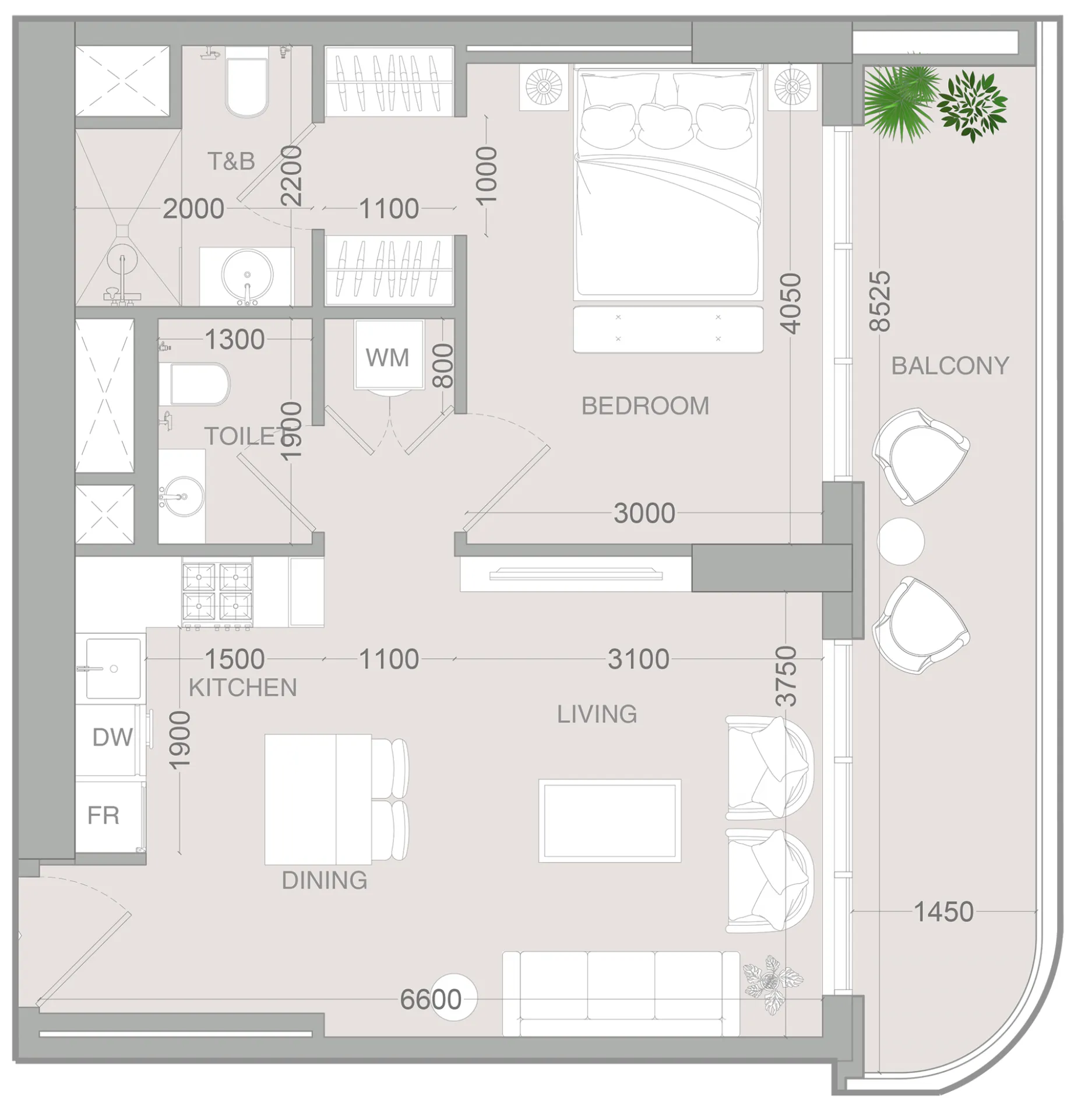 ALTA V1EW 1 bed floor plan, 739 sqft