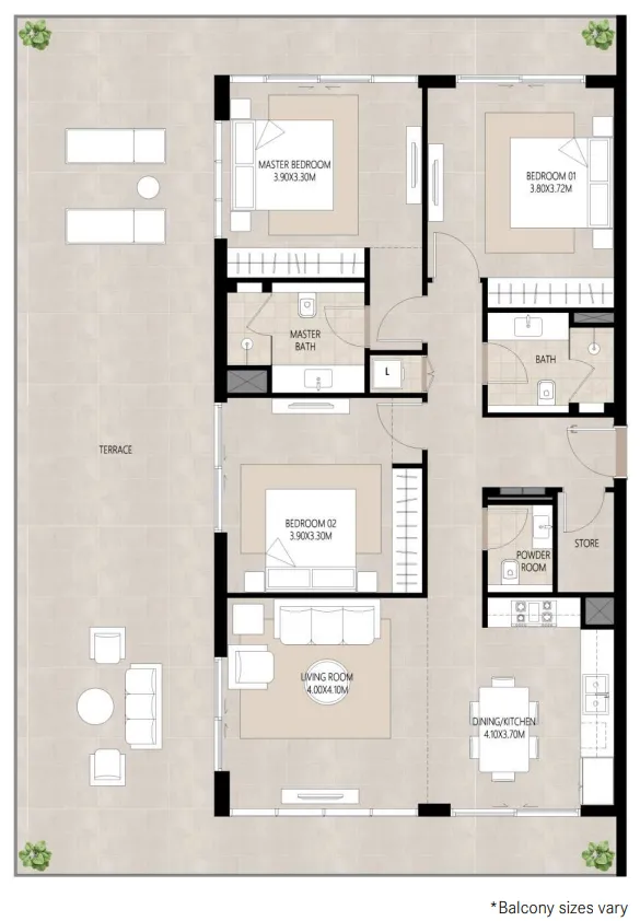 Berkshire Park 3 bed floor plan, 2,289 – 2,592 sqft