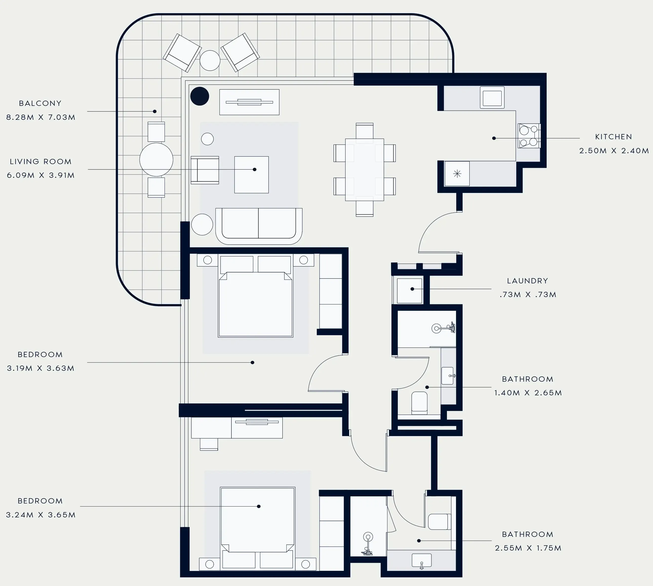Azizi Venice 2 bed floor plan, 1,132 sqft
