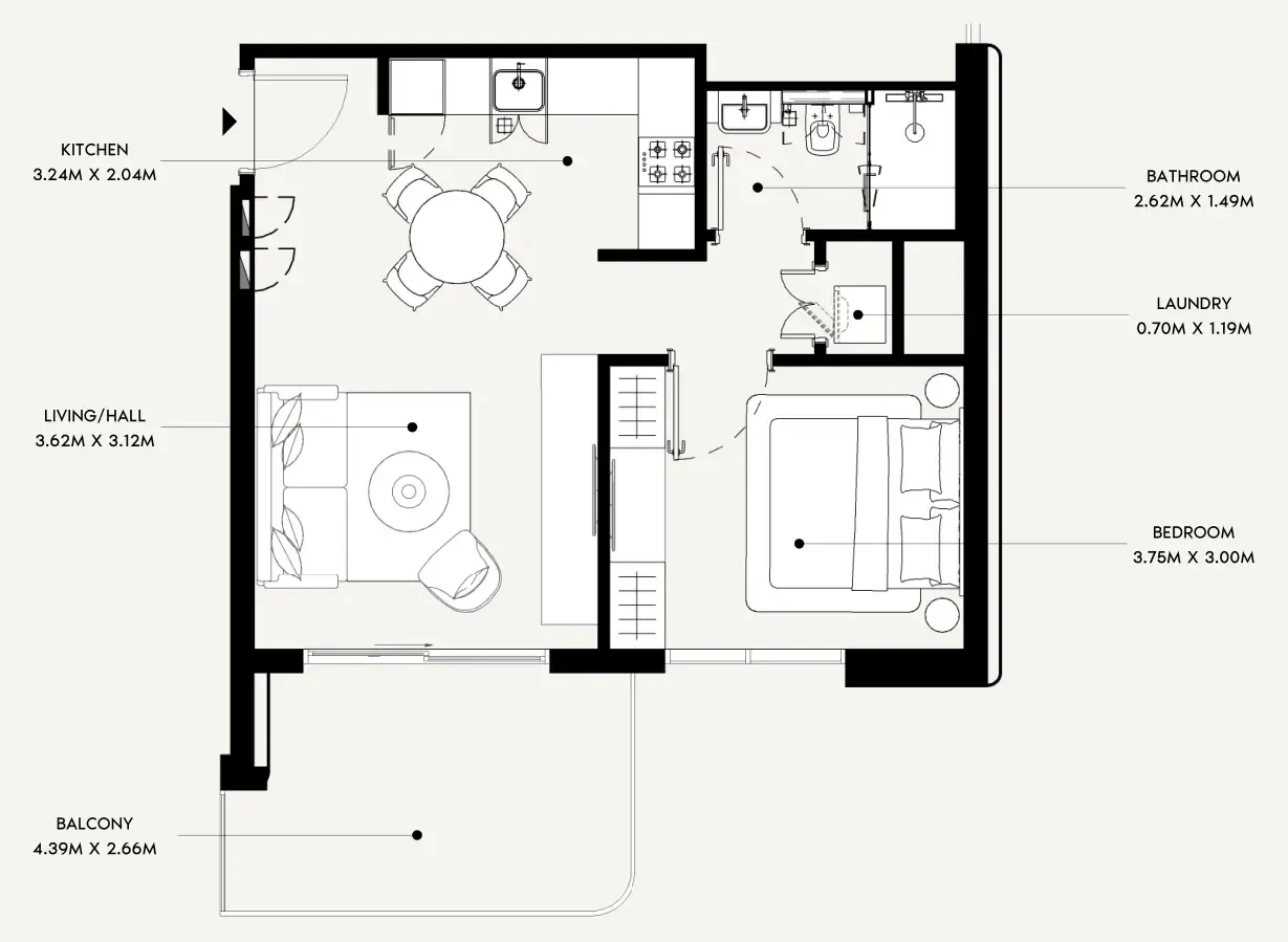Azizi Leily 1 bed floor plan, 650 sqft